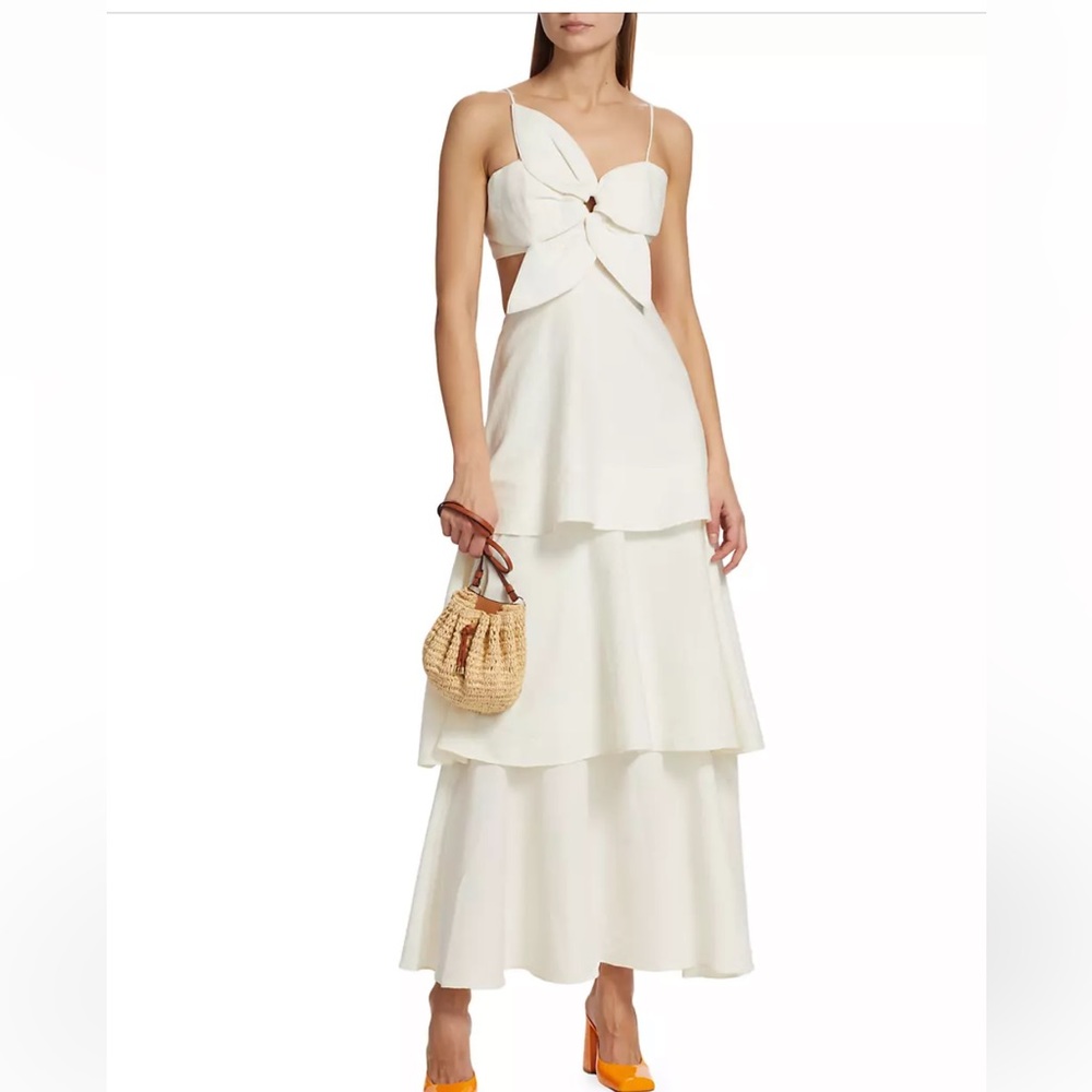 Farm Rio Flower Tiered Maxi Dress White in Size Small